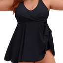 Edelqual Womens Plus Size Tankini Swimsuit Two Piece Tummy Control Bathing Suits Swim Dress Swimwear with Shorts (Black, 4XL)