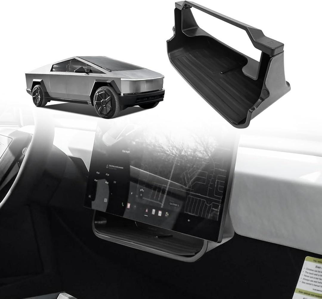 BestEvMod Center Console Under LCD Screen Organizer Compatible with Tesla Cybertruck 2025 2024 2023 Accessories Magnet Install No Tape Needed Pickup Lower LCD Storage Box (Rubber Mat)