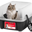 Cat Litter Box Large Open Top with High Sided Walls Tall Scatter Shield Scoop Included Easy Clean Plastic Pan Stain Resistant for Big Cats Kittens Indoor Multi-Cat Households