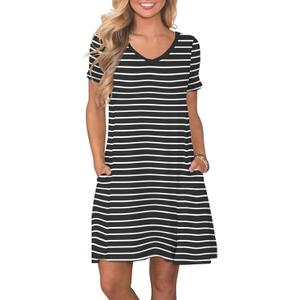 Womens Summer Dresses Beach Casual Loose Tshirt Floral Short Sleeve Flowy Pockets Sundresses, Size XL