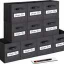 11 Inch Storage Cube,Storage Bin,Cube Storage (Set of 10) Foldable Fabric Cube Storage Bins with 10 Labels Window Cards & a Pen,Baskets Containers for Shelves,Closet Organizers Box,Black