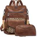 GAEKEAO Backpack Purse for Women Fashion Leather Designer Travel Backpack Purses Convertible Shoulder Bag with Wristlet (Brown With Leopard)
