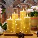 kakoya Flameless LED Candles with Timer 5 Pc Flickering Flameless Candles for Romantic Ambiance and Home Decoration Stable Acrylic Shell, with Embedded Star String Battery Operated Candles, Ivory