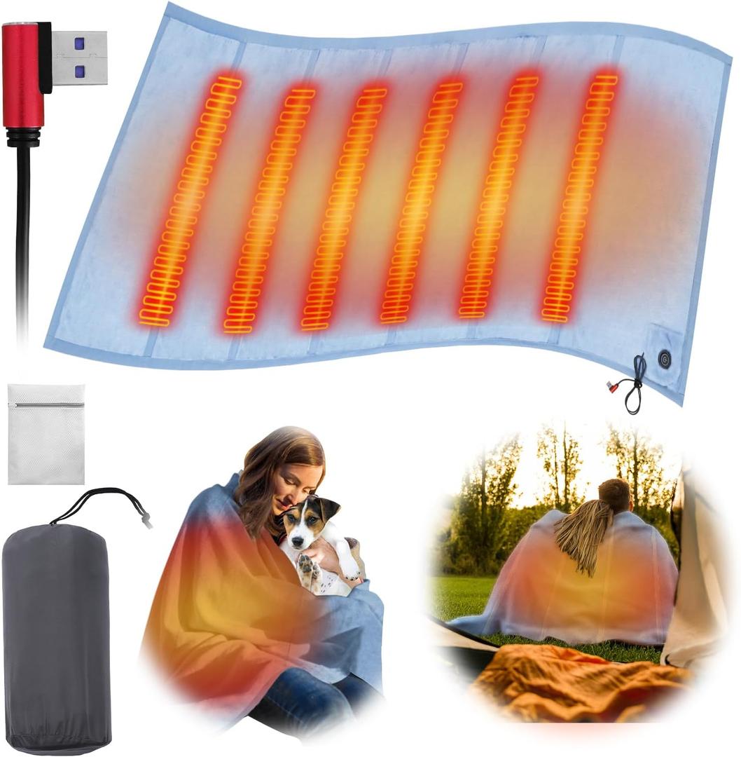 Heated Blanket Electric Throw - USB Battery Power Operated Heating Blanket for Home Outdoor Travel Use(Battery not Include)