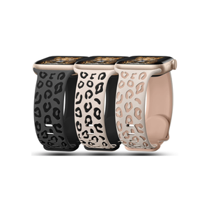 3 Pack Leopard Engraved Bands Compatible with Apple Watch Band 41mm 40mm 38mm 42mm 44mm 45mm 46mm 49mm Women, Soft Silicone Cheetah Embossed Sport Strap for iWatch Series 10 9 8 7 6 5 4 3 2 1 Ultra