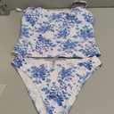 ZAFUL Women's Floral Tankini Swimsuits Bandeau Tummy Control High Cut Tankini Set Two Piece Bathing Suit(1-Blue, M)