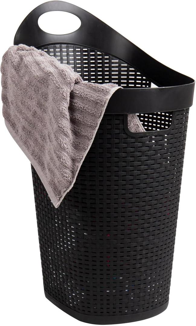 Mind Reader 60L Rolling Laundry Hamper, Clothes Basket, Wheels, Wicker Style, Plastic, 19.5"L x 14.75"W x 29.25"H, Black