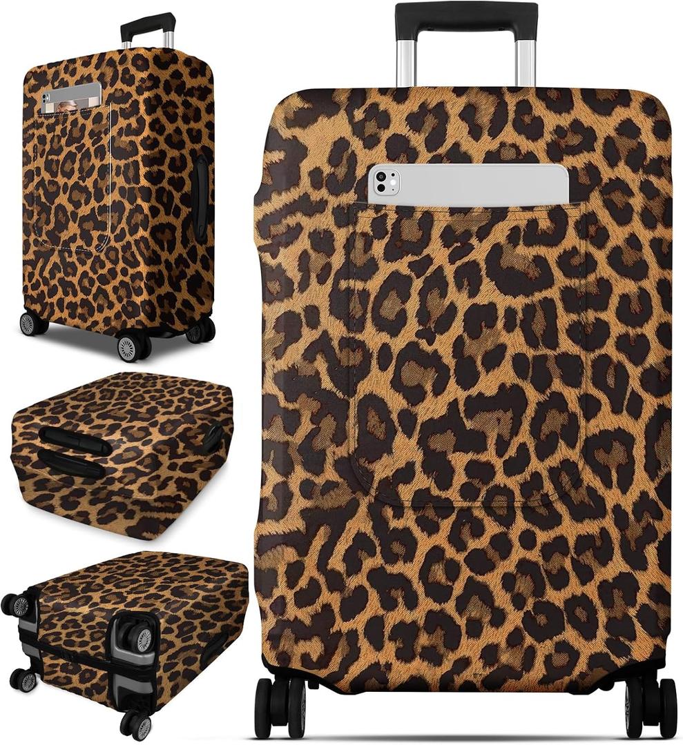 Slohif Luggage Cover for Suitcase Tsa Approved Protector - Leopard Luggage Sleeve Large Suit Case Cover Travel Stretch Baggage Case Protective Washable Fit 24-27 Inch