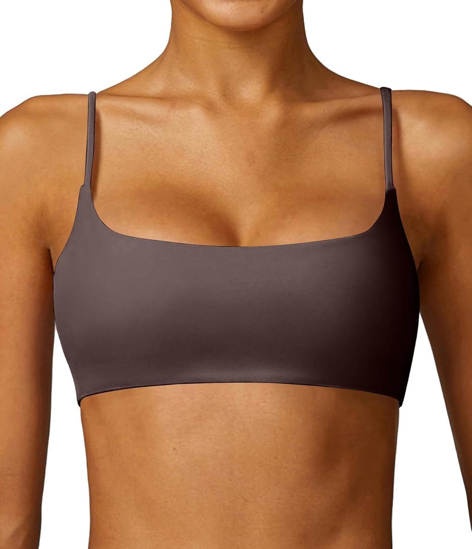 Comper Women's Sports Bra with Thin Straps Stretchy Wirefree Workout Bras Lightweight Workouts Bralette with Removable Pads (Black-L)