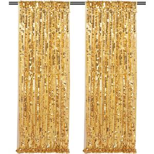 Gold Big Payette Sequin Backdrop 2 Panels 4ftx8ft Sparkly Glitter Backdrop Curtains Birthday Party Background Decoration