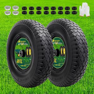 (2 Pack) 4.80/4.00-8" Tire and Wheel, 16 inch Solid Wheel with 5/8" Extra 3/4" Bearings,3" Centered Hub with, Replacement Tube for Wheelbarrows, Garden, Utility Carts,Trolleys(Black)