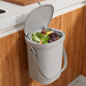 Mountable Kitchen Compost Bin for Counter Top or Under Sink, Hanging Trash Can with Lid for |Cupboard|Bathroom|Bedroom|Office|Camping, Indoor Compost Bucket, 2 Gallon Grey (Gray)