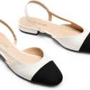 DREAM PAIRS Slingback Ballet Flats for Women Square Cap Toe Low Heel Dress Shoes Comfortable Work Flats for Office Party Wedding Business Casual (8, White)