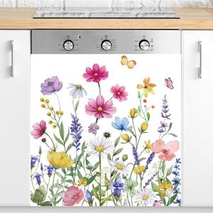 FYSUIMU Wildflower Dishwasher Magnet Cover Colorful Floral Fridge Microwave Magnetic Decal Cover for Kitchen Office Home Party Decor ( 23 x 26 inch)