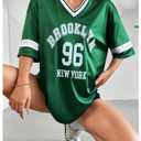 SOLY HUX Women's Jersey Shirts Letter Graphic Oversized Tees V Neck Half Sleeve Summer T Shirt Tops Green Letter Large