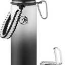 GOSWAG Insulated Sports Water Bottle, 24oz 2 Lids(with Straw/No Straw), Stainless Steel Water Bottles with Paracord Handle, Insulated Thermos with Double-Wall Vacuum Insulation (Gray-Black Ombr)