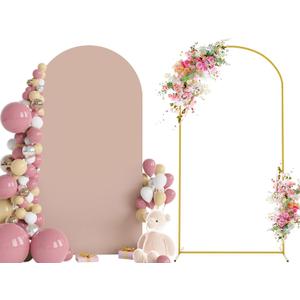 Wokceer 6.6 FT Wedding Arch Stand and Arch Cover, Metal Arch Stand with Arch Stand Cover for Birthday Party Wedding Ceremony Bridal Baby Shower Event Decor (Nude Pink)