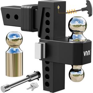 VNN Adjustable Drop Hitch - 8 Drop Hitch 2.5 Inch Receiver Black Interchangeable 3 Solid Ball Mount 1-7/8", 2", 2-5/16"(18,500 LBS GTW), Heavy Duty Aluminum Trailer with Pads and Locking Sets
