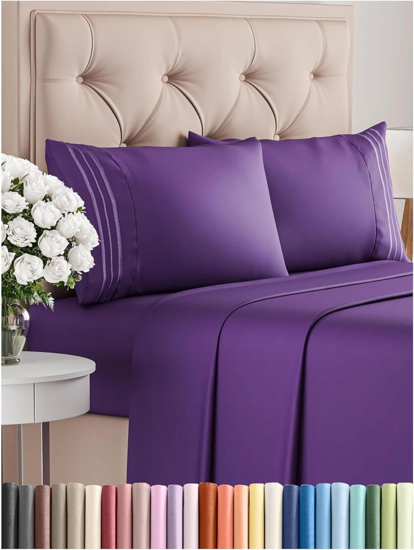 Queen Size 4 Piece Sheet Set - Comfy Breathable & Cooling Bed Sheets Set - Hotel Luxury Bedding for Women, Men, Kids, Teens, Boys & Girls - Deep Pockets, Ultra-Soft, Wrinkle Free - Oeko-Tex - Purple
