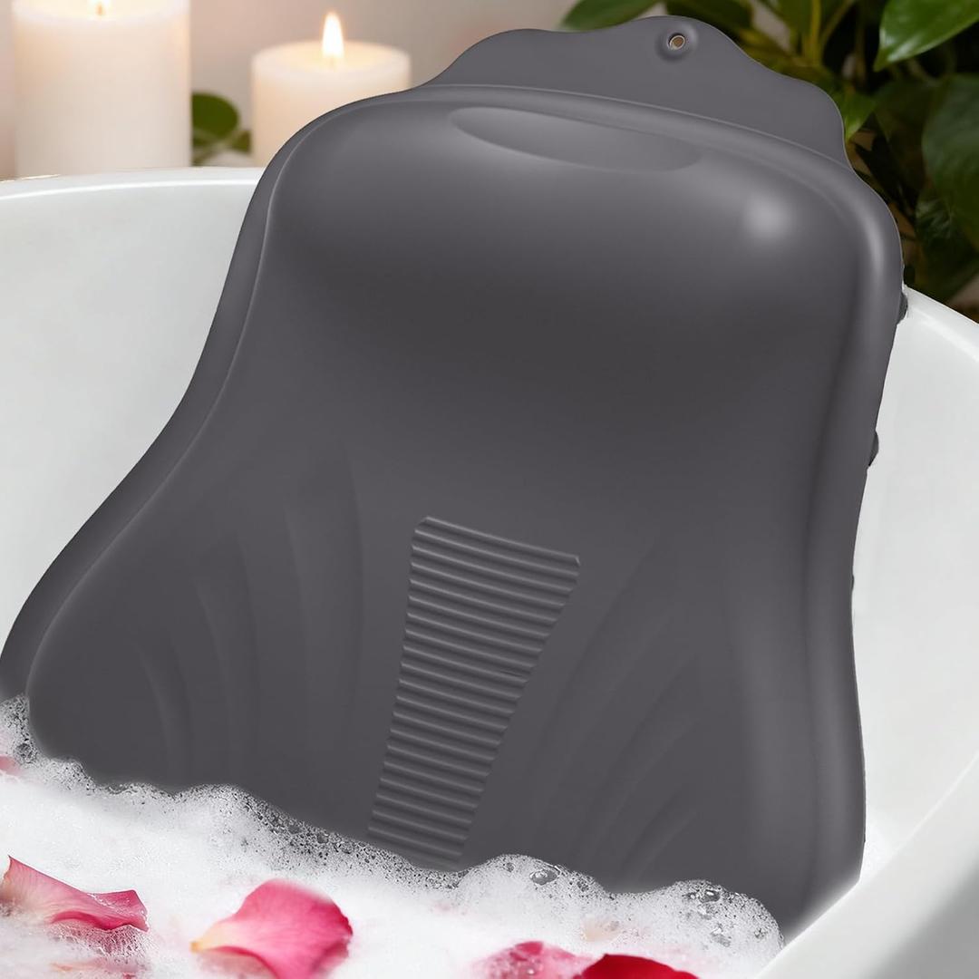 Bath Pillow for Tub, Adjustable Silicone Bathtub Pillows for Head and Neck, 0"2.3" Neck Support, 34 Suction Cups, Easy to Clean, No Machine Wash Needed (Dark Gray)