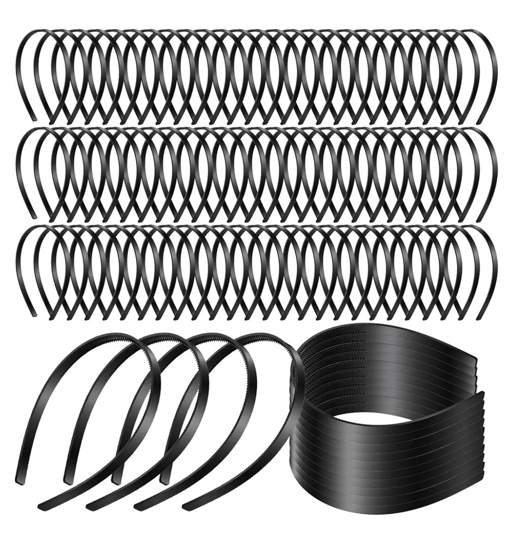 120 Pcs Hairband, Plastic Headbands with Teeth, Plain Headbands for Women Girls, DIY Hair Accessories, Black, 10 mm