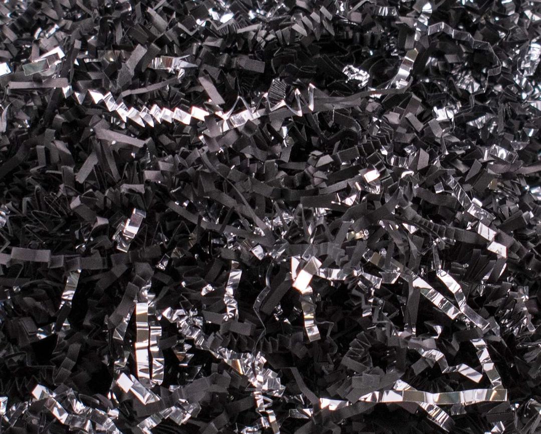 Stephanie Imports Made In USA 3-Ply Crinkle Cut Shredded Paper 2 lbs (Black & Metallic Silver)