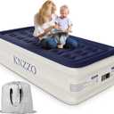 Air Mattress Twin with Built-in Pump, Blow Up Mattress with Soft Flocked Top, Leakproof Inflatable Mattress, Foldable Waterproof Air Bed for Home, Guests, Camping, with Storage Bag (Deep Blue)