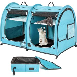Mispace Portable Twin Compartment Show House Cat Cage/Condo - Easy to Fold & Carry Kennel - Comfy Puppy Home & Dog Travel Crate with Portable Carry Bag/Two Hammocks/Mats and Collapsible Litter Box