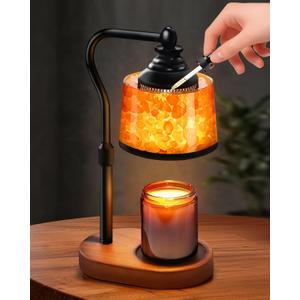 3-in-1 Candle Warmer Lamp with Timer Dimmable, Himalayan Salt Lamp & Passive Diffuser, Gifts for Women, House Warming Gifts New Home Decor, Wax Melt Warmer for Jar Candles (2 Bulbs) (Black Metal)