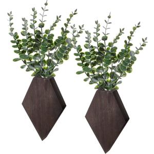 Chunful 2 Pcs Wooden Wall Planter Decor Hanging Fake Plants Greenery Flowers Holder Vase Boxes for Wall Bohemian Farmhouse Room Kitchen Office Indoor Decoration(Brown,7.1 x 4.7 x 1.2 Inches)