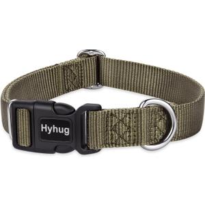 Hyhug Medium Dog Collar, Green:Heavy-Duty Quick-Release Nylon Buckle, Adjustable & Durable, Cute Dog Collar (Medium, Military Green)