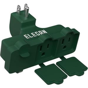 Elecan 3-Outlet Wall Plug Adapter Green,Heavy Duty Outdoor Power Splitter,Weatherproof Multi Outlet Extender with Safe Cover,3-Prong Grounded Plug,Ideal for Holiday, Home and Office,EL ETL