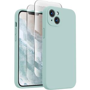 FireNova Designed for iPhone 14 Case, Silicone Upgraded [Camera Protection] Phone Case with [2 Screen Protectors], Soft Anti-Scratch Microfiber Lining Inside, 6.1 inch, Mint Green (No Screen Protector)