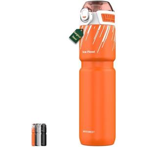 MYFOREST 24oz/700ml Insulated Bike Water Bottle, Surgical Steel: No Plastic Taste, Stronger Grip for MTB & Gravel, Chug/Sip 2-in-1, Dirt Cap/Anti-Scratch (Energy Orange)