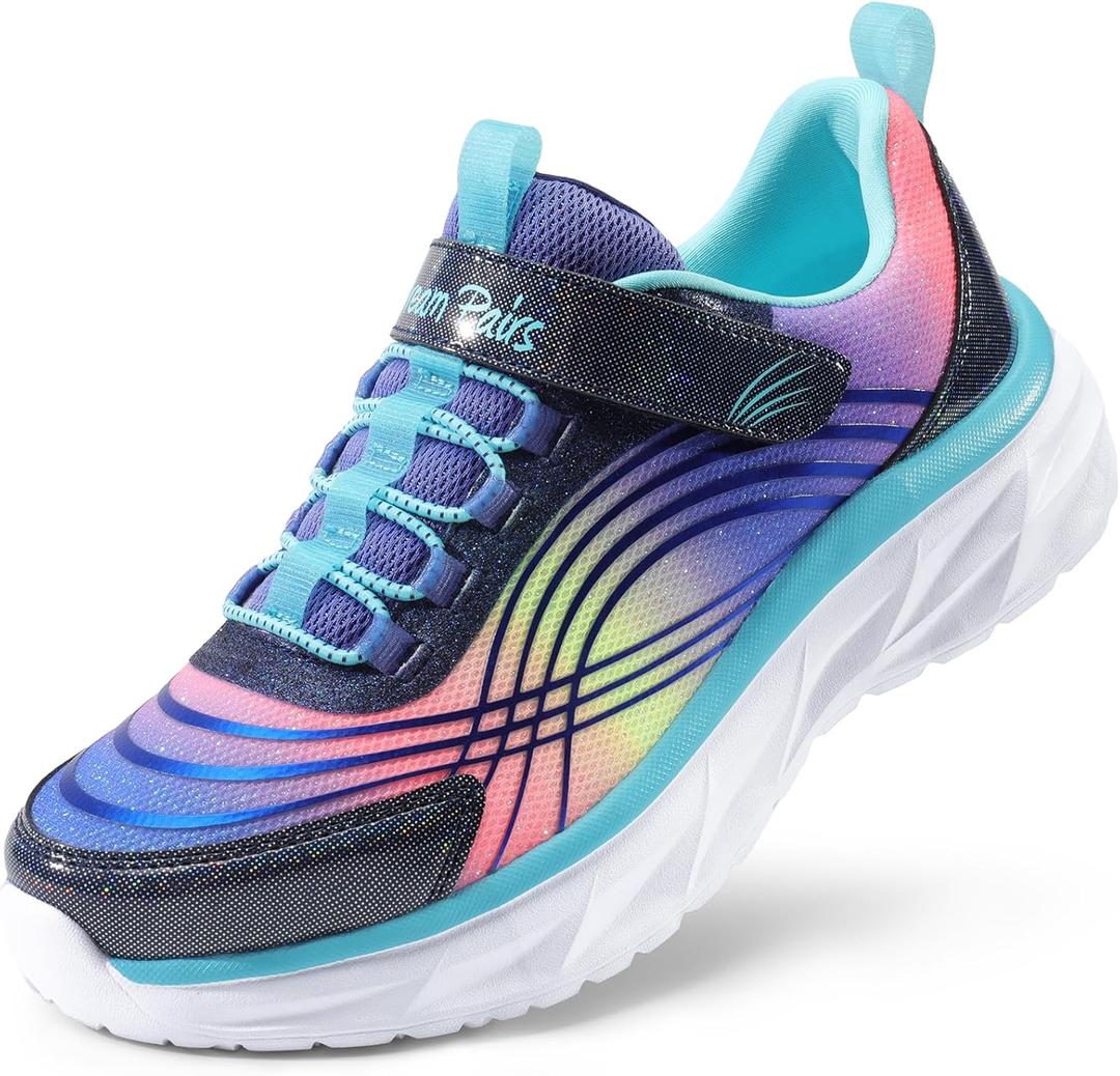 DREAM PAIRS Girls Shoes Sneakers Kids Tennis Shoes Sparkle ColorBurst Lightweight Running Casual Walking Shoes (13 Little Kid, Purple/Rainbow)
