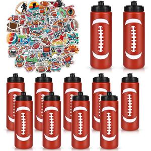 Football Party Favors, 12 Pack Football Water Bottles with 300 PCS Stickers, 20 oz Sports Squeeze Bottle, BPA-Free Reusable Water Bottles Bulk for Boys, Gifts For Team