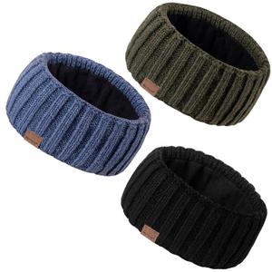 MUTKIS Winter Headbands for Women 3 Pack, Ear Warmers for Women Headband Wool Knit Thick Fleece Lined, Cold Weather Warm Ear Muffs(Black&Denim&Army)