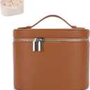 Leather Make Up Bags With Compartments, Brown travel Cosmetic Bags for Women, Parallel Makeup Travel Bags Organizer Equipped With a Detachable Divider, Brown
