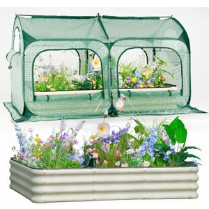 Pop up Tunnel Greenhouse Cover 78.7" L x 39.4" W Plant Tent with 6x3FT Riased Garden Bed Set ,Gardening Flower Sunshine Room with Mesh Windows,Backyard PE Cover for Cold Frost Protector