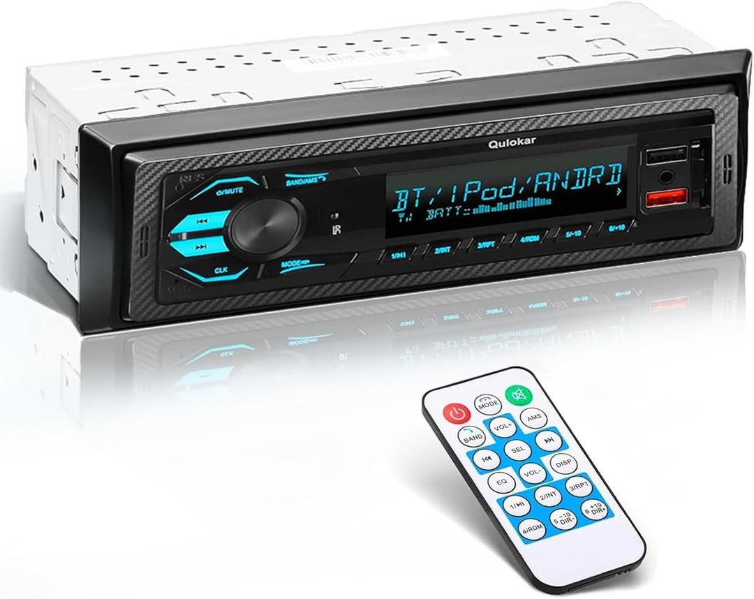 Single DIN Multimedia Car Stereo Radio,7 Character LCD,Bluetooth with Hands Free Calling & Music Streaming,USB Playback & AUX Input,AM/FM Radio Receiver Wireless Remote Control