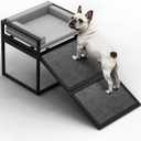 AZV Dog Chairs with Folding Ramps for Bed,Seat Stairs Mate for Small Dogs | Non Slip Steps for Puppy Cats Pets to Get on High Bed with Platform Doggie Office Window Perch Doggy Couch,Dachshunds Ladder