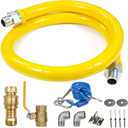 Safety System Kit, 3/4 In ID 48" Gas Hose Connector Kit with Elbows Quick Disconnect Gas Line Hose Full Port Gas Valve Restraining Device and Swivel Connector for Commercial