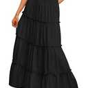 BTFBM Women's Boho Casual Skirts Summer 2025 Lace Embroidery Eyelet Elastic Waist Flowy Tiered A-Line Beach Maxi Skirt (XXL, Black)