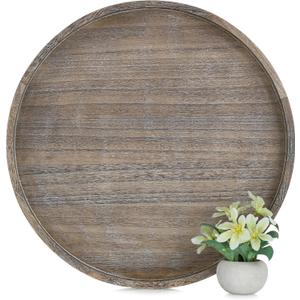 Hanobe Ottoman Tray for Living Room: 22" Decorative Wooden Trays with Handles for Living Room Home Decor Farmhouse Rustic Round Topper for Coffee Table