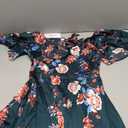 Fashionme Womens Dresses 2025 Maxi Dresses Deep V Neck Elegant Bow Tie Front Cap Sleeve Summer Floral Satin Smocked Dress M