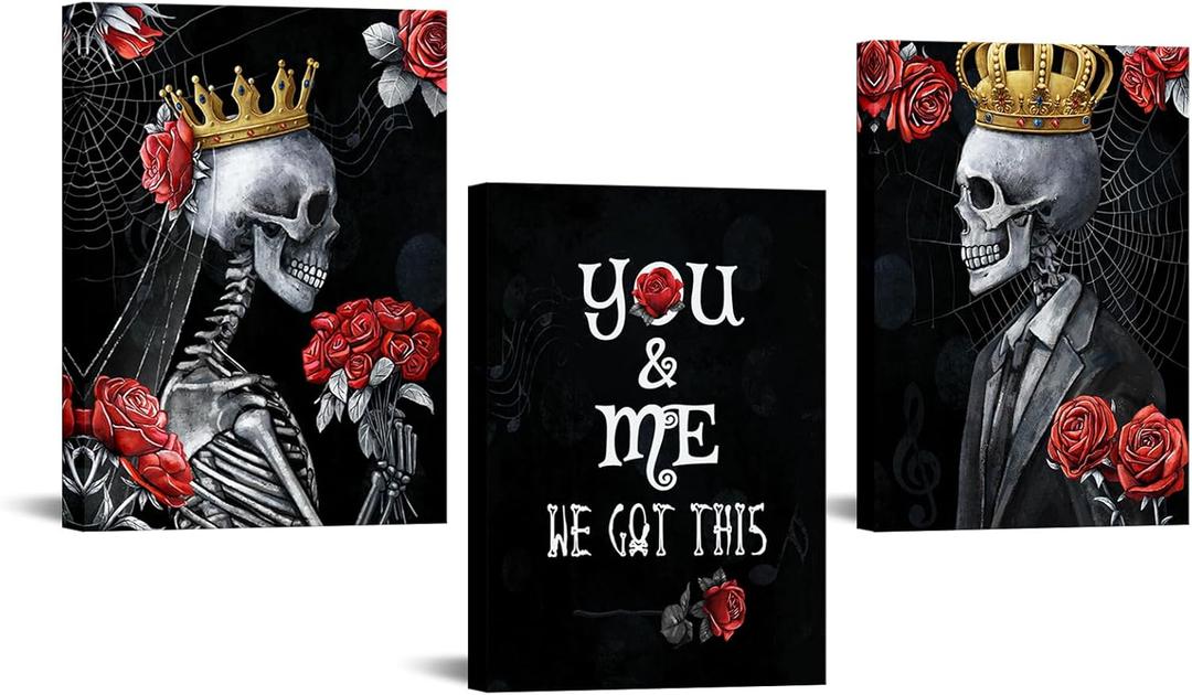 DuoBaorom Gothic Wall Decor King and Queen Wall Art Red and White 12x16 inches