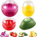 Vegetable and Fruit Storage Containers for Fridge, 4 Pcs BPA Free Reusable Food Saver  Tomato, Avocado, Onion, Lemon Keeper Holder  Refrigerator Vegetable Crisper for Keeping Food Fresh Longer