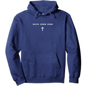 Faith Over Fear Christian Minimalist Jesus Christ Cross Pullover Hoodie, Large