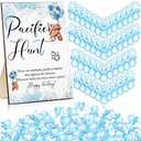 Roowest 51 Pcs Pacifier Hunt Baby Shower Game, Include Wooden Hunt Sign Bear Themed Baby Shower Sign Board with 50 Acrylic Pacifier Game for Gender Reveal Party(Blue)