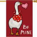 Valentines Day House Flags for Outdoor Decoration, BE MINE Funny Goose with Love Heart Large Yard Flag, Seasonal Decorative Decor for Holiday Anniversary Wedding Outside 28x40 Inch Double Sided